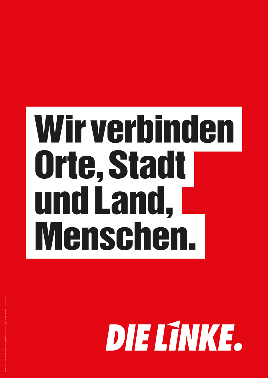 Drei Plakate mit Wahlkampfthemen der Partei die Linke.